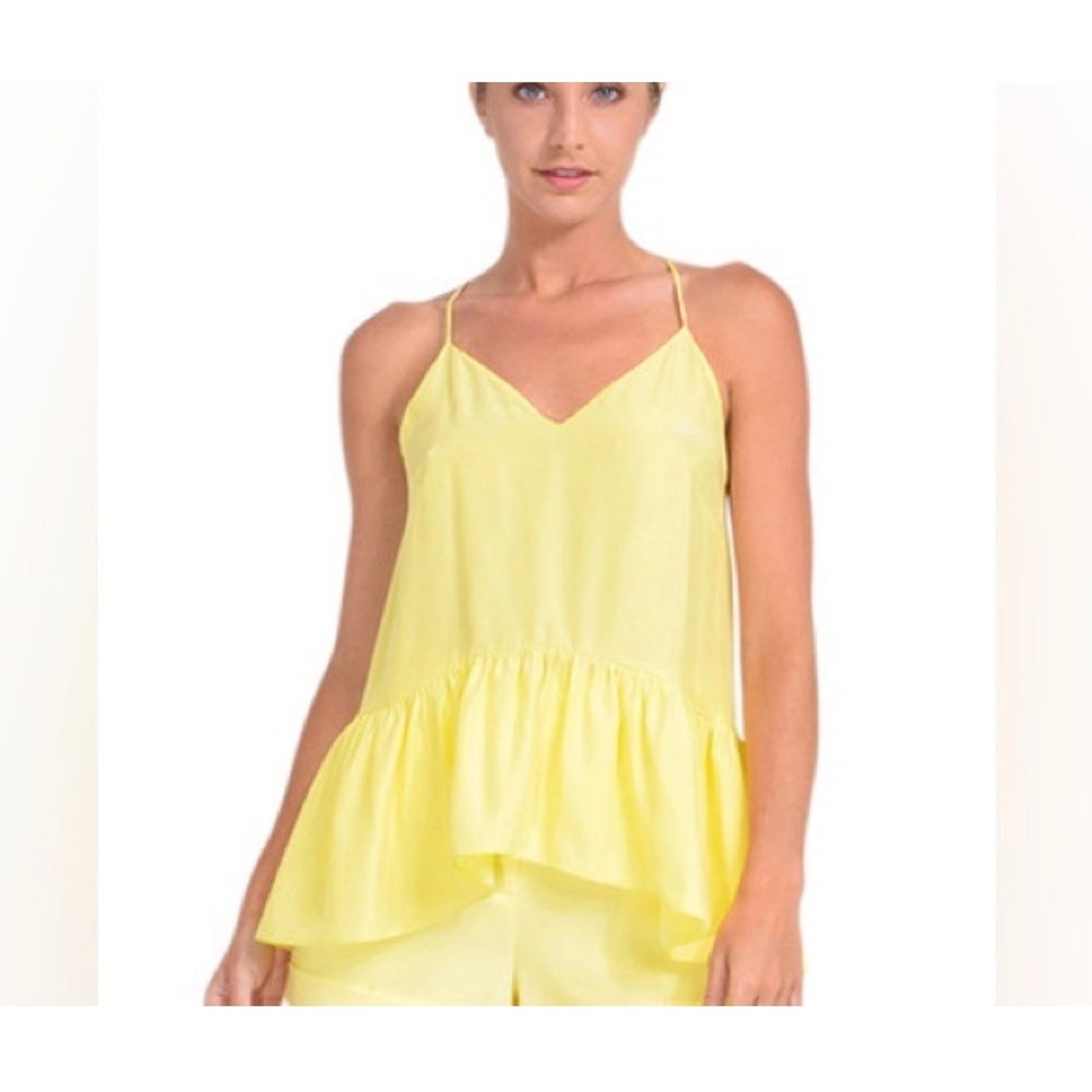 Cinq à Sept Janet Ruffle Top Womens Small Yellow Silk Peplum Cami Summer Chic